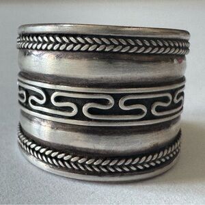 Wide Sterling Silver Band Ring Ethic GREEK Tribal Etched Vintage Bali